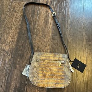 NWT Valentina Croc Embossed Leather Crossbody Bag